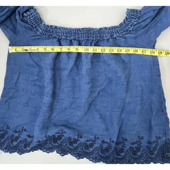American Eagle Off the Shoulder Chambray Blouse Small Blue Flared Sleeve Peasant - Picture 4 of 9